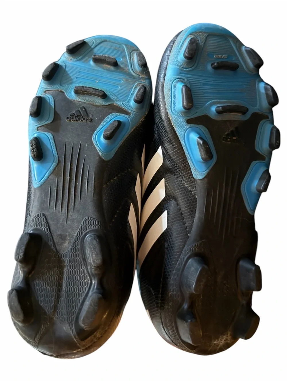 Kids Adidas Black Sneakers with Bright Blue Accents Size 12